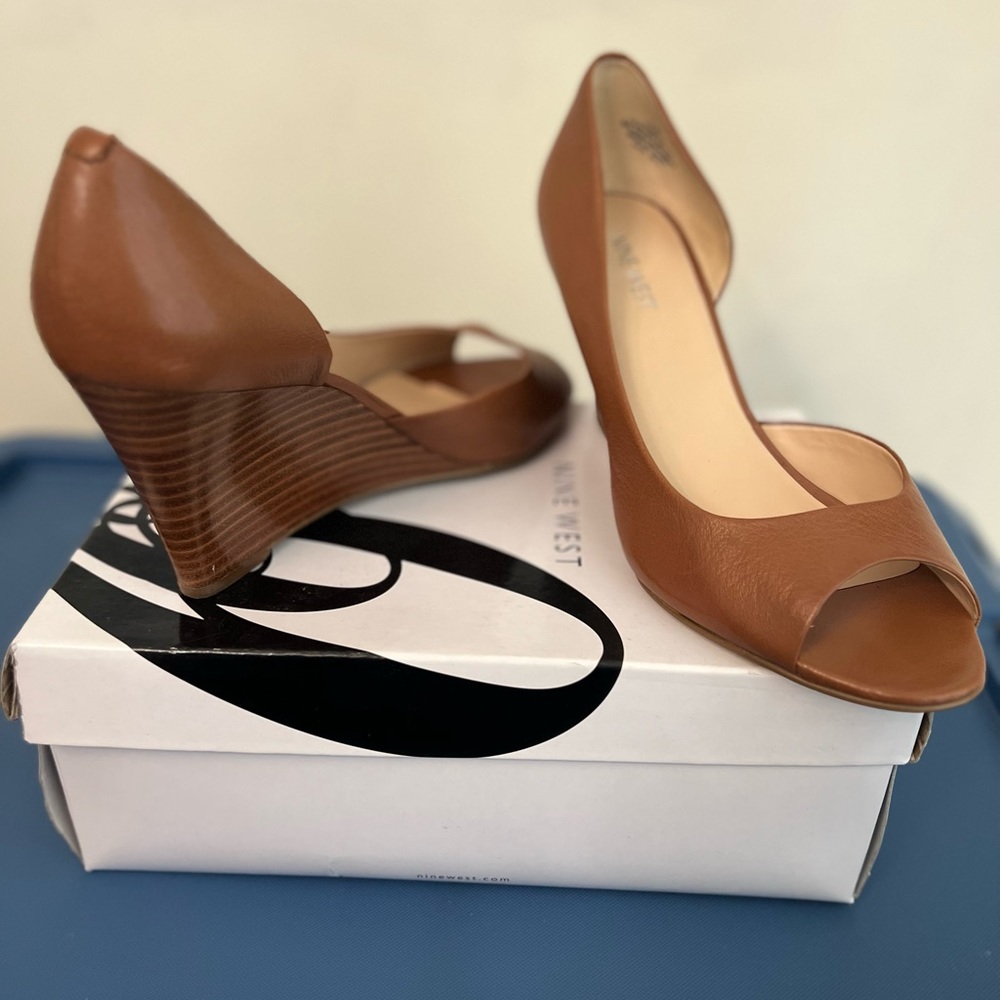Nine West Tan Open-Toe Wedges